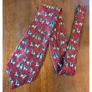 Renoir Hand Made Neck Silk Tie Polo Players Horses Preppy Red Old Money